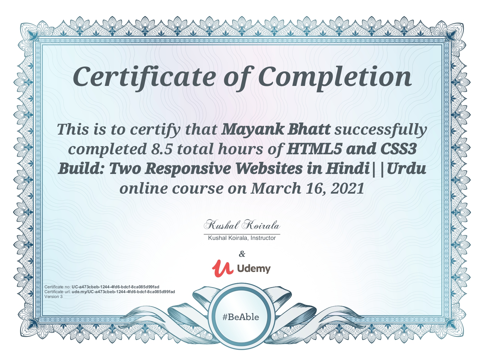 udemy certificate
